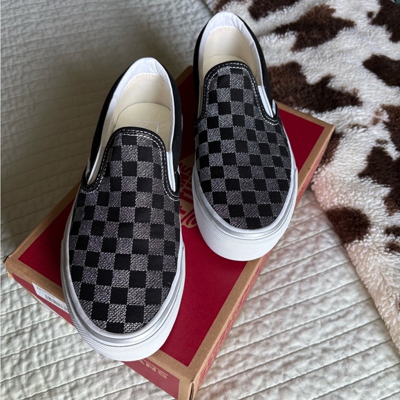 Vans Black and Silver Checkered Platform Slip-Ons - Picture 5 of 6